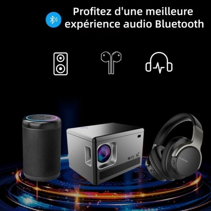Proyector, 720p, Android 9.0, Bluetooth, Wi-Fi, calidad de audio HD, portátil, gris