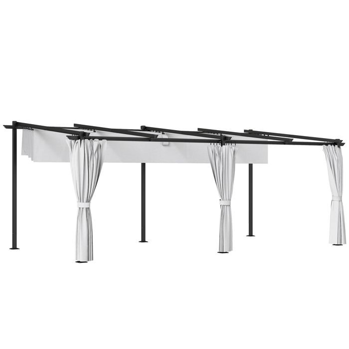 Pérgola de jardín exterior de 3 x 6 m - Outsunny - Techo corredizo retráctil - Paneles laterales - Protección solar UPF30+ - Gris