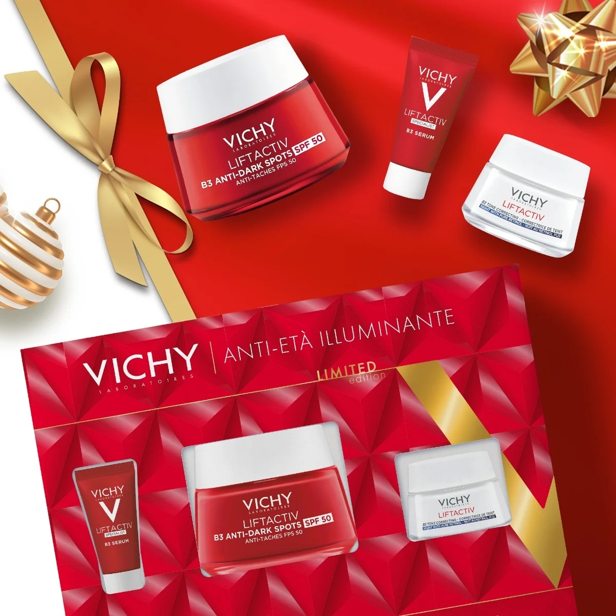 VICHY Liftactiv brightening anti-aging cream B3 SPF50 50 ml + Lift Specialist B3 serum 5 ml + Liftactiv Supreme Night 15 ml