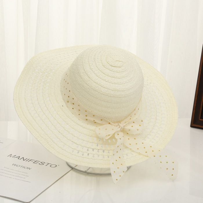 Sombrero para niñas - FUNMOON - Lindo sombrero de paja hecho a mano - Ala ancha, ideal para la playa y el verano