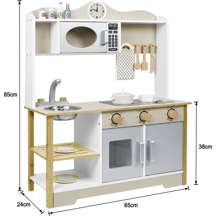 Wooden toy kitchen - AUFUN - 14 accessories - 62x26x78 cm - For children aged 3 and up