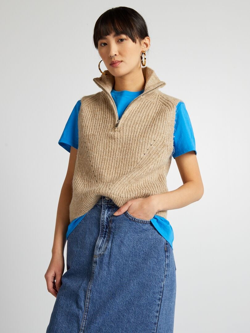 Mouwloze gebreide trui - BEIGE