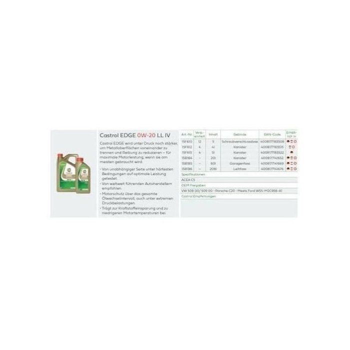 Engine oil - CASTROL EDGE 0W-20 LL IV - 1L - 0W20