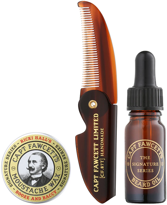 Kit de cuidados para barba Captain Fawcett Ricki Hall's Booze & Baccy - Conjunto de presente para barba masculina