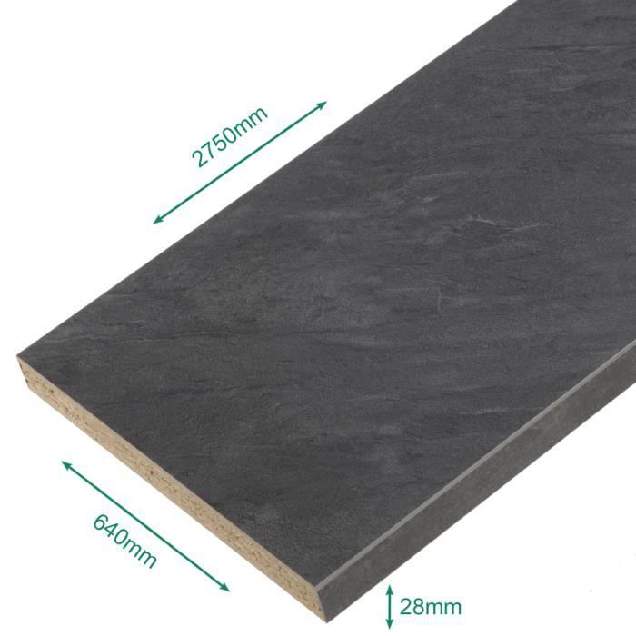 Dark slate CPL laminate worktop 2770 x 640 x 28 mm - PEFC 75% - Essential FORESTEA range. Dimensions: 2750 mm x 640 mm