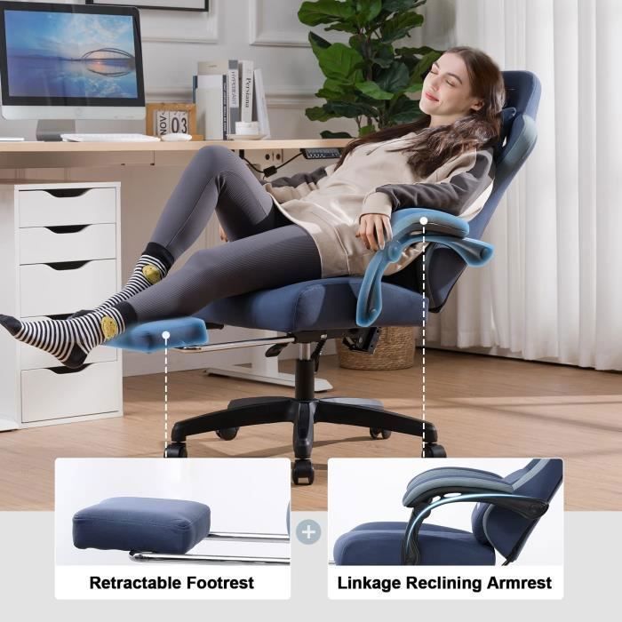 Sedia da gaming ergonomica, sedia da ufficio professionale con braccioli regolabili in altezza e inclinazione, supporta fino a 150 kg, blu