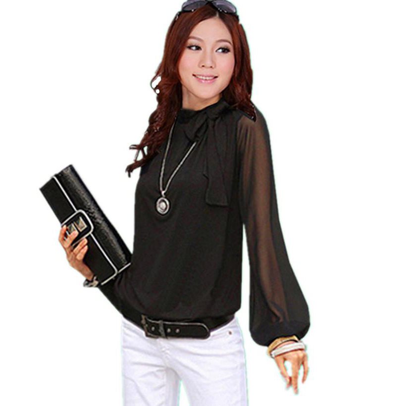 Blusa de gasa de talla grande con lazo, holgada, de manga larga, blanca y negra, para verano. Blusa casual para mujer, tallas 4XL y 5XL.