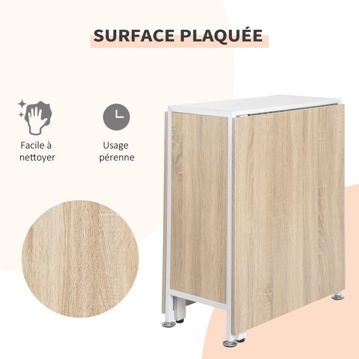 Mesa de cocina plegable - HOMCOM - Mesa de comedor para 4 personas con 4 nichos integrados, ideal para espacios pequeños - MDF - 169x62x75cm - roble blanco