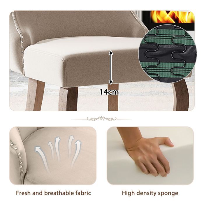 Lot de 4 Chaises de Salle à Manger en Velours-Chaises de Cuisine Rembourrée-Pieds Courbés en Bois Massif-50x45x91cm-Beige