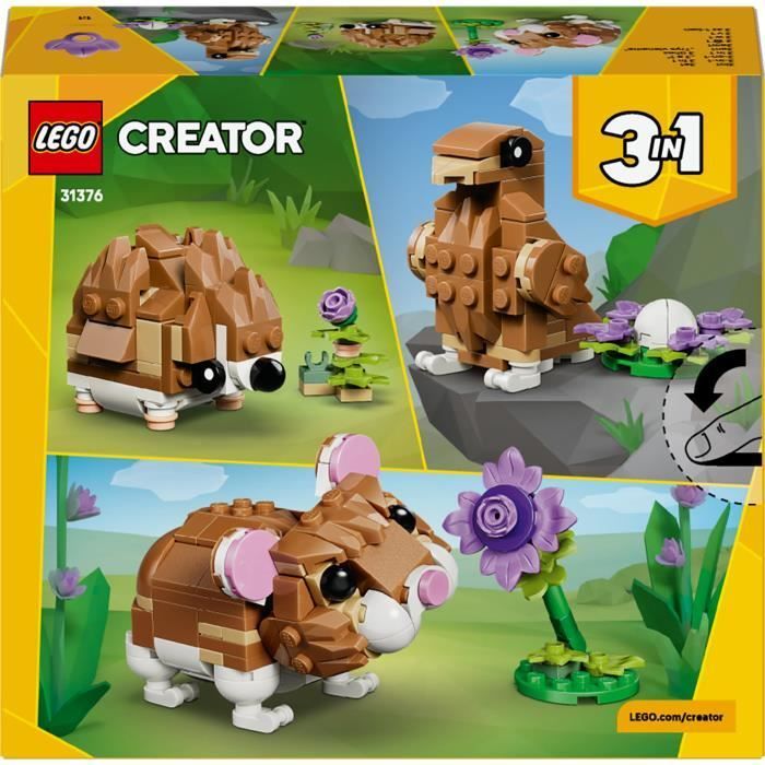 LEGO Creator 3-en-1 31376 L’Adorable Hamster et la Fleur - Jouet de Construction dès 7 ans