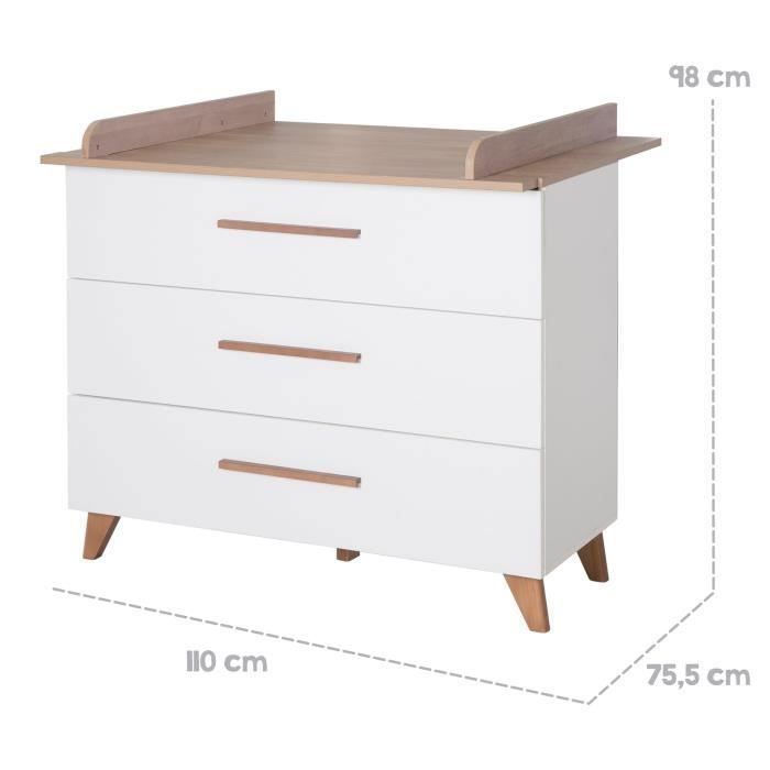 Chambre bébé duo : Lit évolutif 70 x 140 cm + commode à langer - OLE - ROBA - Chêne foncé / Blanc