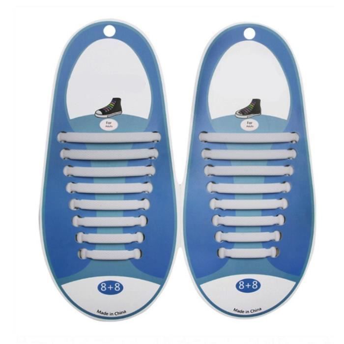 © France en Stock / 16 silicone elastic shoelaces without lacing (white, adults and children)
