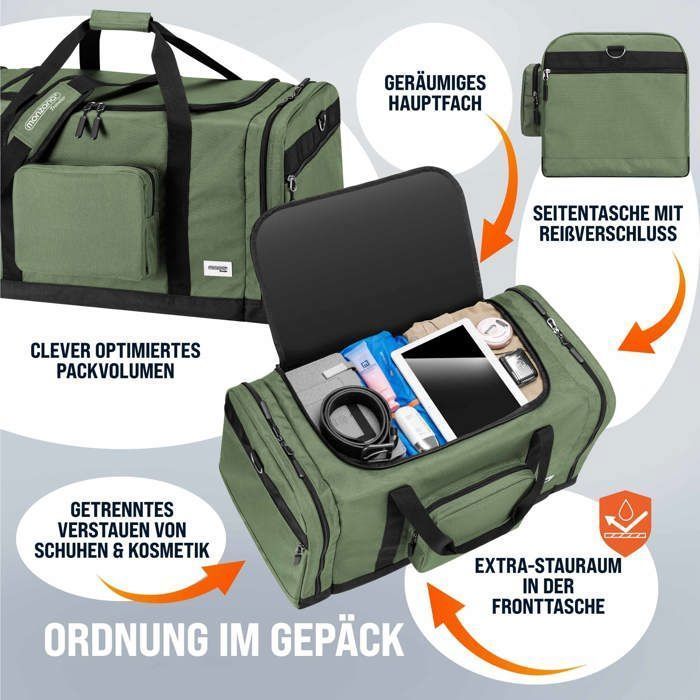 Bolsa de viaje MONZANA® de 90 L - 70 x 35 x 35 cm con correa de hombro ajustable y extraíble y bolsillos, bolsa deportiva, equipaje de cabina