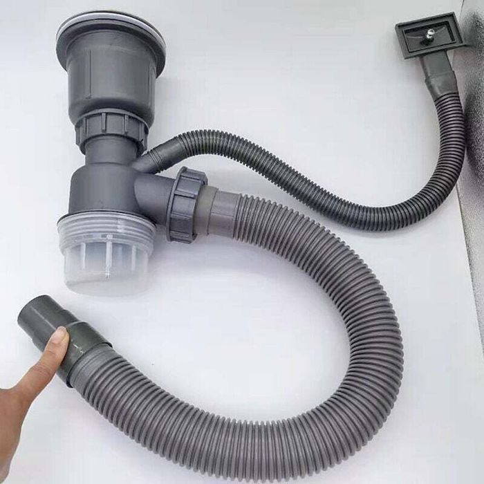 Kit de vidange d'évier - PZCC - Économiseur d'espace - Anti-blocage - Anti-odeur - Acier inoxydable 304