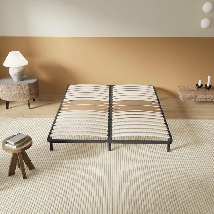 Metalen bedbodem met flexibele houten latten (120x190), 2 dubbele lendensteunlatten, 7 poten, stabiel, stevig en duurzaam bed.