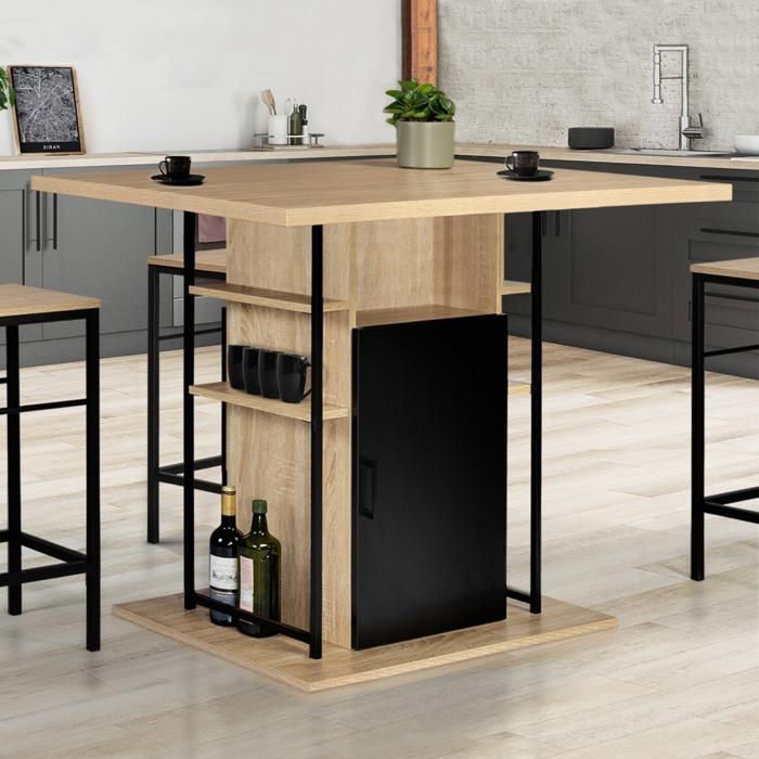 Isola centrale IDMARKET UGO da 110 cm in legno nero effetto faggio con contenitore dal design industriale