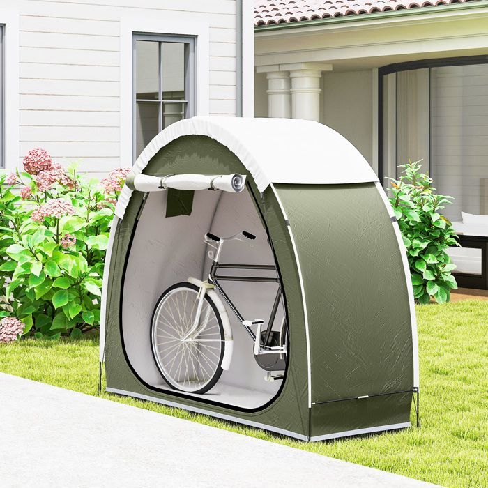 Tenda per bicicletta Outsunny - per 2 biciclette - Impermeabile - con tasca e borsa per il trasporto - Tessuto Oxford 210D - 200 x 80 x 170 cm - verde