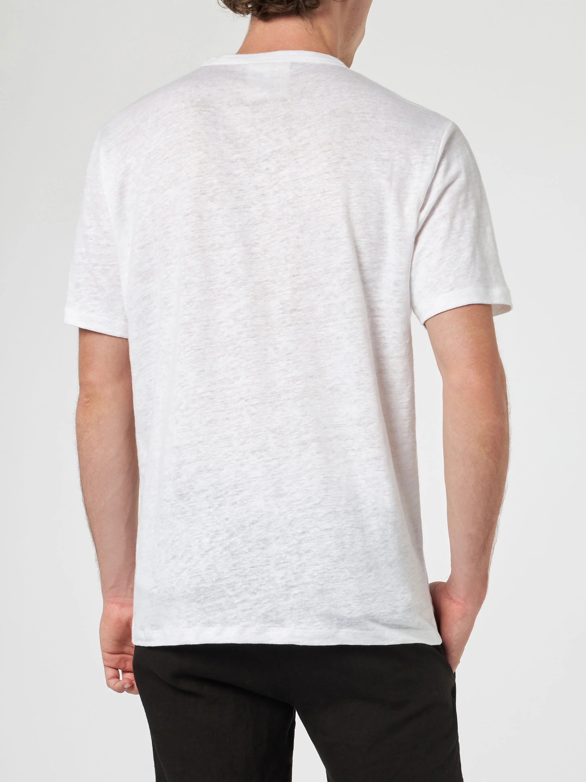 Ecstasea heren T-shirt van gebroken wit linnenjersey met zakje