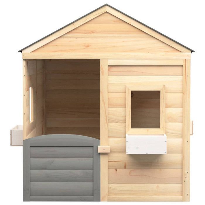 vidaXL Maison de jeux et porte verrouillable/fleurs bois massif sapin, maison de jeux en bois, aire de jeux pour enfants, 93687