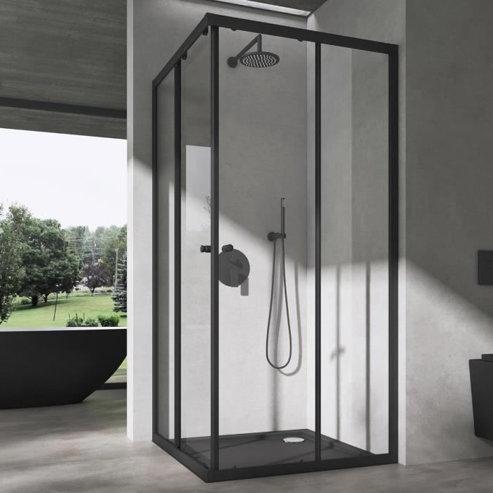 Sogood® 90x140 Corner Shower Enclosure with Sliding Doors, Ravenna16K-Plus, Black Profile