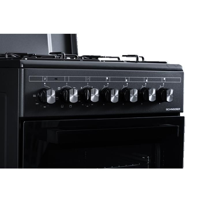 Cocina de gas Schneider SCCG54C-BM, color negro mate.
