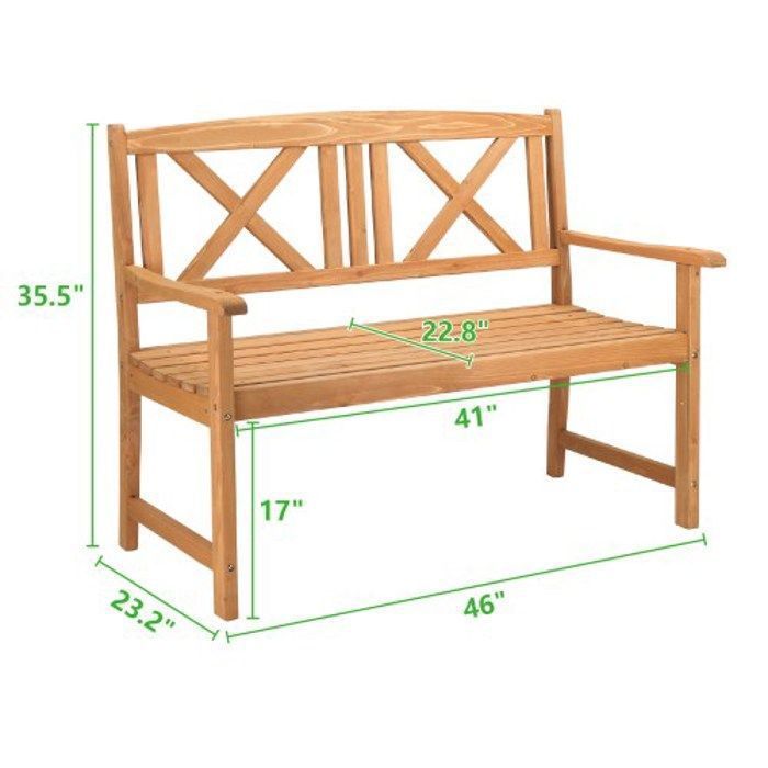 ALIGHTUP - Garden bench, outdoor bench in fir wood with backrest and armrests, 116.8x59x90cm