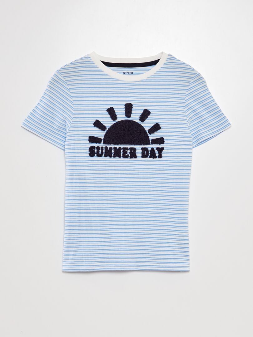 Piqué gebreid T-shirt - BLAUW