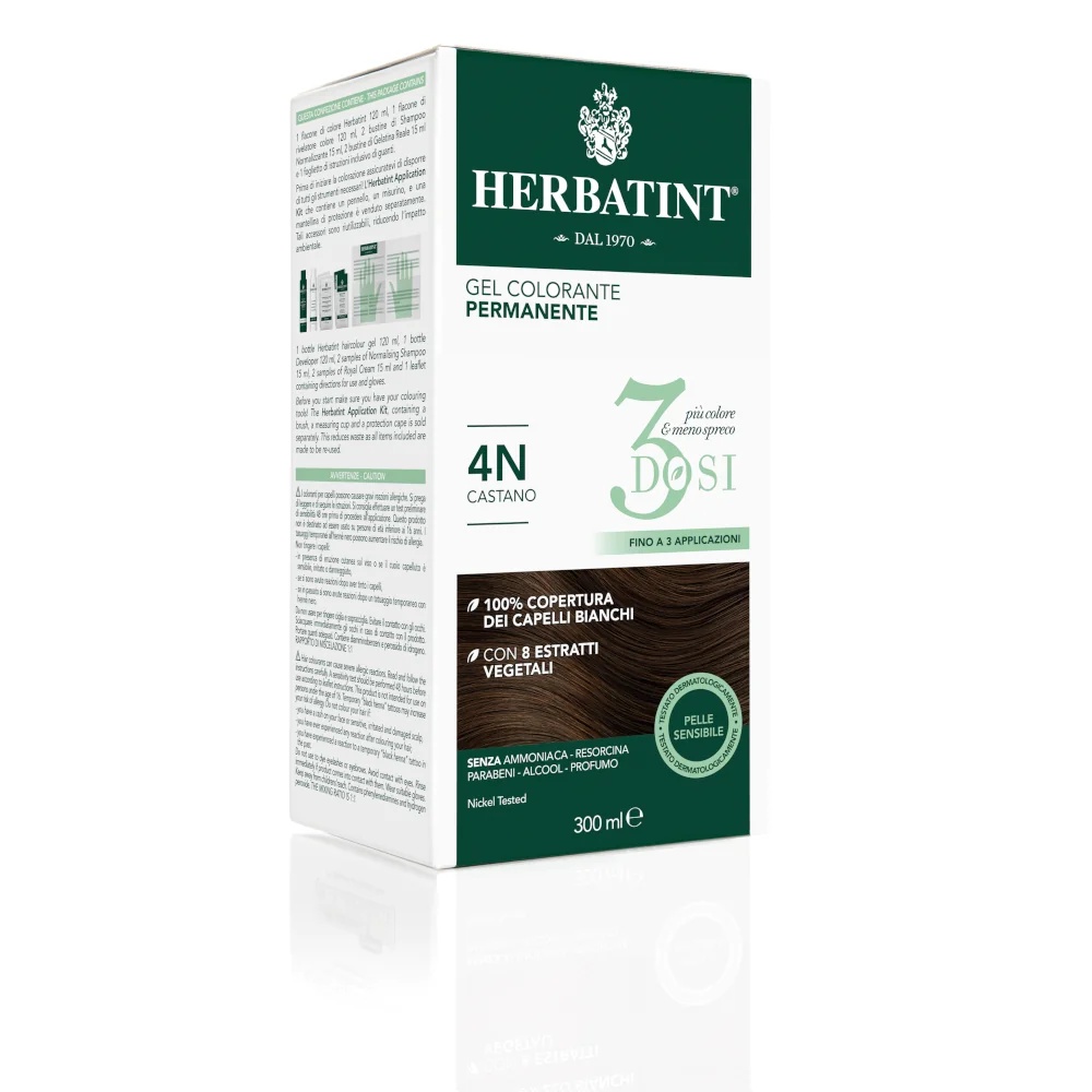 HERBATINT Gel coloration permanente Herbatint 3 doses 4N Brun 300 ml