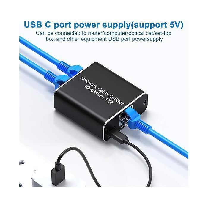 Network switch - NO - 2 RJ45 ports - Gigabit 1000 Mbps - Plug-and-play - No configuration required