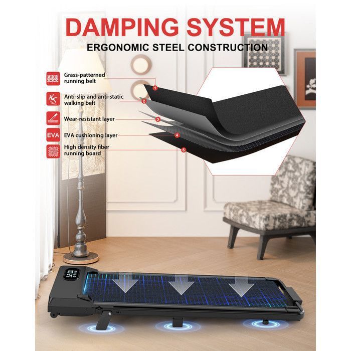 Tapis roulant 3 in 1 - Tapis roulant Dskeuzeew con inclinazione del 7% - Velocità regolabile da 1 a 8 km/h - Superficie 38,5 x 94 cm - Nero