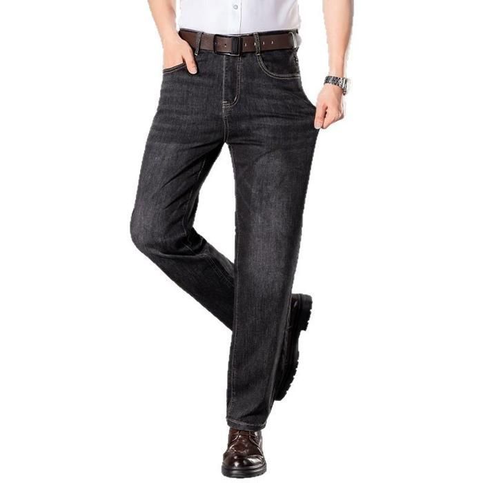 Men's Straight Leg Jeans for Autumn and Winter, Plus Size - FUNMOON - Blue - Men's
