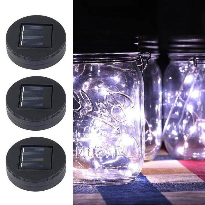 Solar Mason Pot Lights, 3-pack, Garden Decor Mason Pot Lights, 20 LED Solar Fairy Chandelier, Best for the Mouth