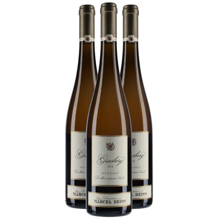 Alsace Grasberg Blanc 2016 - Bio - Lot de 3x75cl - Marcel Deiss - Vin AOC Blanc d' Alsace - Cépages Riesling, Pinot Gris,