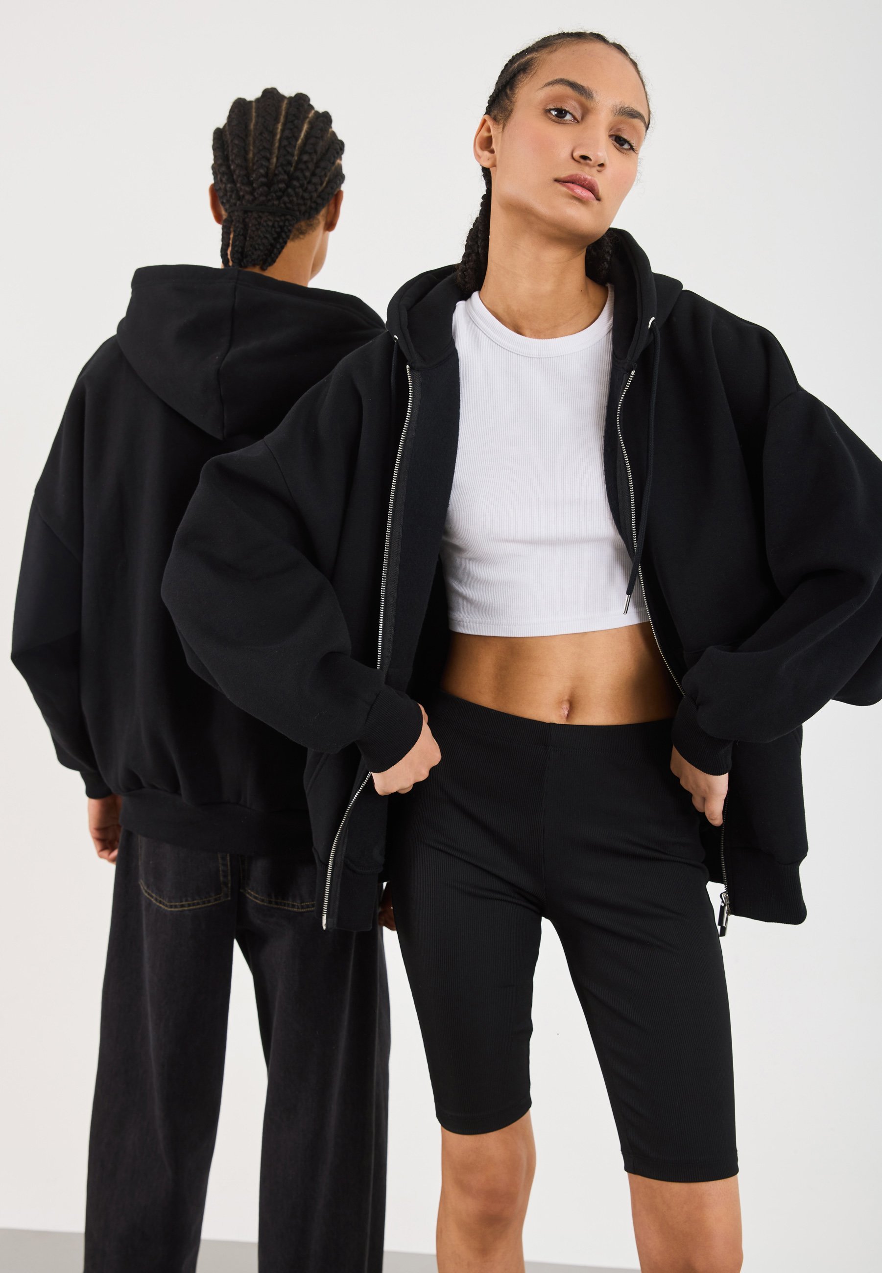 Sweat à capuche zippé oversize unisexe YOURTURN - Noir véritable