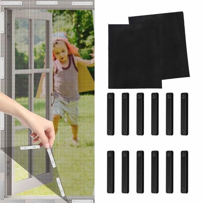 Mosquitera para ventana con fijación magnética, 130 x 150 cm, recortable, negra, 2 mosquiteras + 12 imanes negros