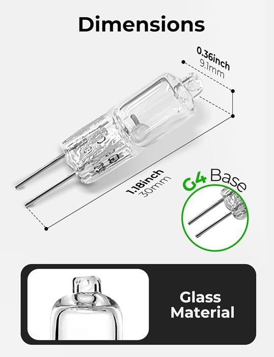Lâmpadas Halógenas G4, 20W, 12V, Base de Pino, Branco Quente 2700K, 300LM, Pacote com 10