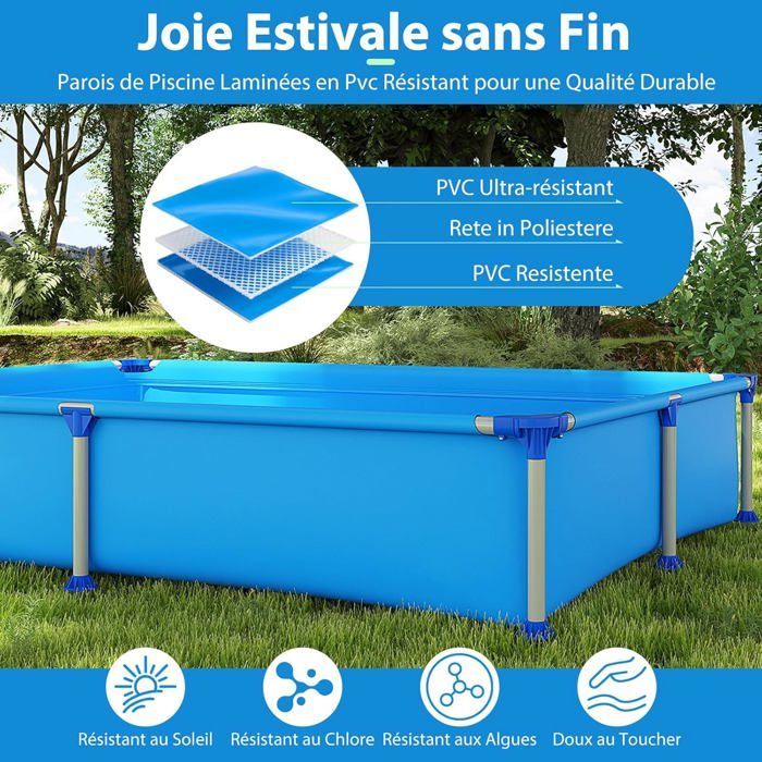Piscina elevada GIANTEX de 2,28 x 1,59 x 0,42 m, estructura metálica, paredes de PVC resistentes, fácil de montar, garantía de más de 3 años.