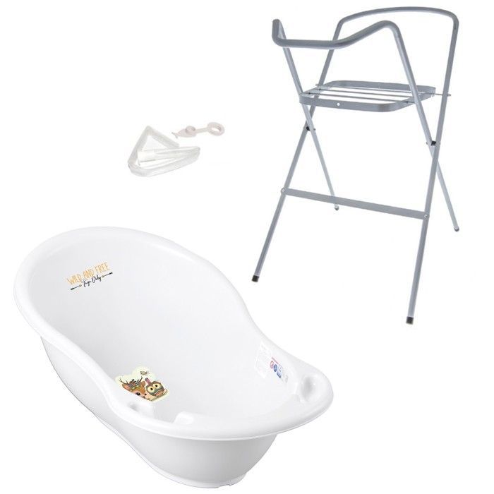 Rigid baby bathtub - MON MOBILIER DESIGN - White Fiche - Integrated thermometer - Stand - Hose
