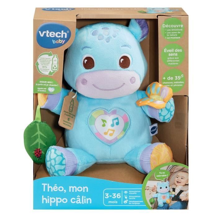 VTECH THEO, MI HIPOPÓTAMO DE PELUCHE (BOTELLAS DE PLÁSTICO RECICLADAS).
