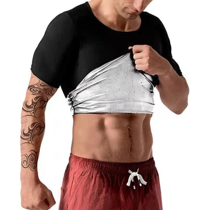 Chándal para hombre, chaleco reductor, camiseta de sauna, chándal reductor de abdomen plano, manga corta, para fitness y deporte.