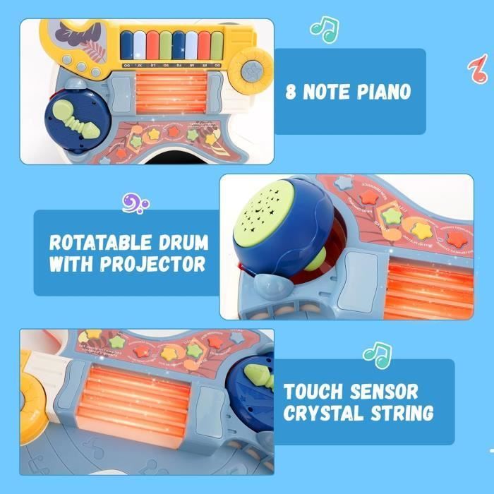Guitarra eléctrica de juguete musical para niños pequeños, instrumento musical multifuncional tipo piano y batería.