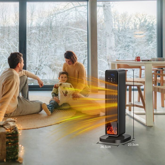 Krachtige 2000W elektrische ventilatorkachel - openhaardkachel, snelle opwarming, afstandsbediening met kantelbeveiliging