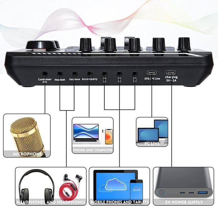 Condenser Microphone Kit, Podcast Kit, Streaming Microphone, Mixing Console Kit with Live Sound Card