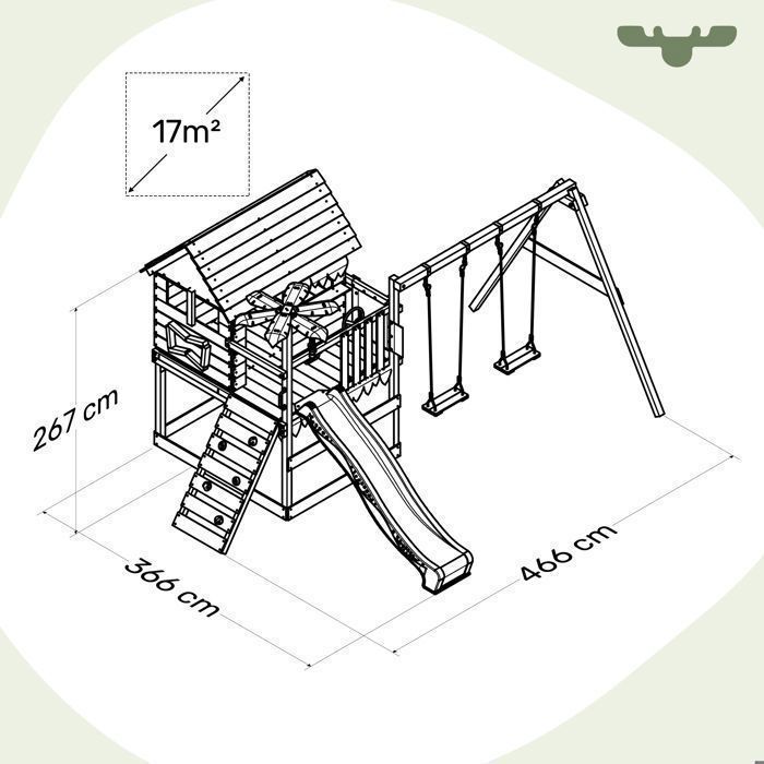 FATMOOSE TikaTaka Town XXL wooden play tower with 220cm slide, apple tree, and integrated sandpit – 10-year guarantee*