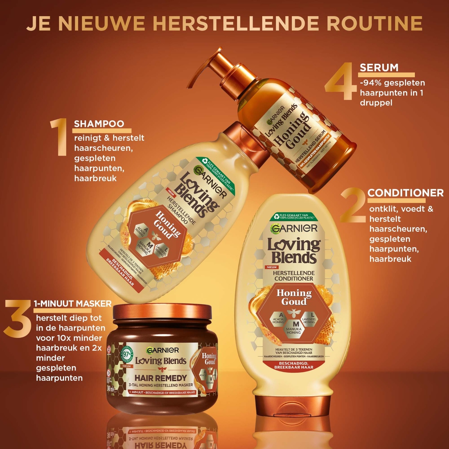 Šampón Garnier Honey Gold – Pre poškodené alebo krehké vlasy – Šampón – 300 ml