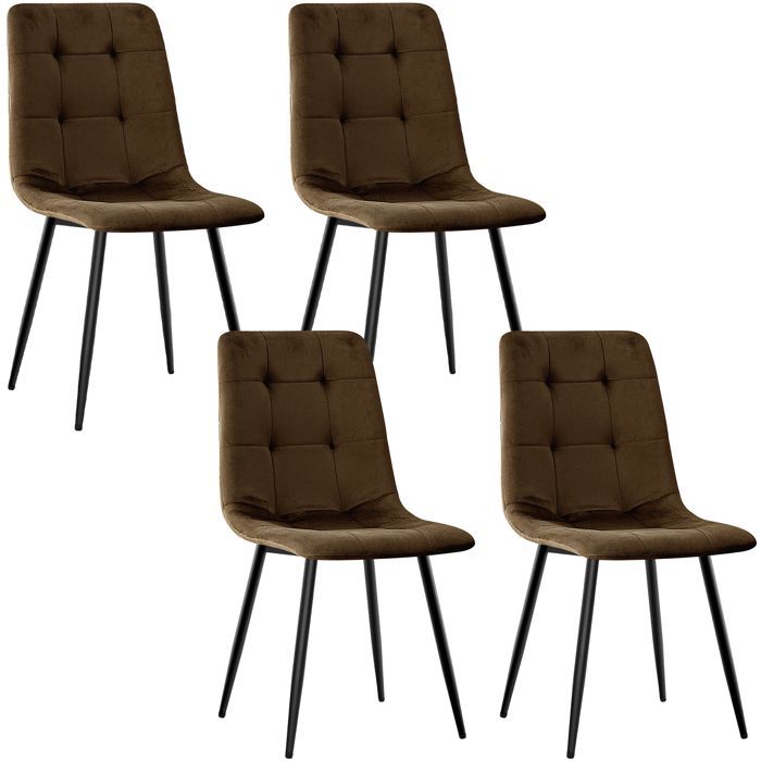 WAFTING Lot de 4 Chaises de Salle à Manger, Chaise de Cuisine en Velours et Pieds en Métal - Marron