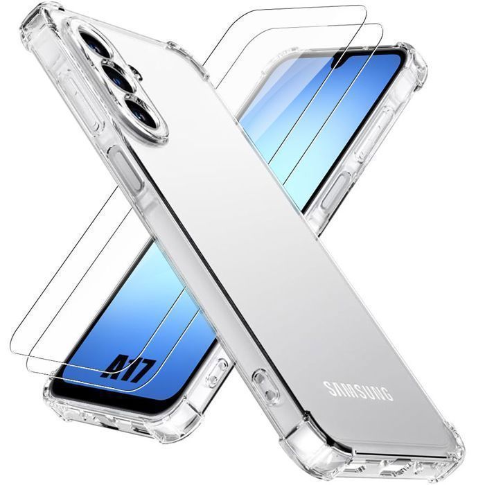 Custodia protettiva - BOOLING - per Samsung Galaxy A17 4G/5G - Silicone trasparente - Antiurto + 2 pellicole protettive per lo schermo