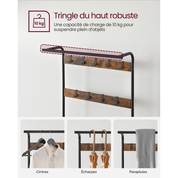 Appendiabiti - VASAGLE - Mobile da ingresso con ganci rimovibili - Design industriale - Marrone vintage