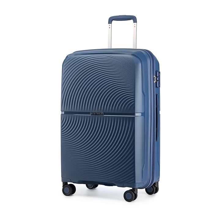 British Traveller Valise Cabine Rigide 55x40x22cm Valise en Polypropylène avec 4 Roulettes, Serrure TSA et Poignée Réglable, Marine
