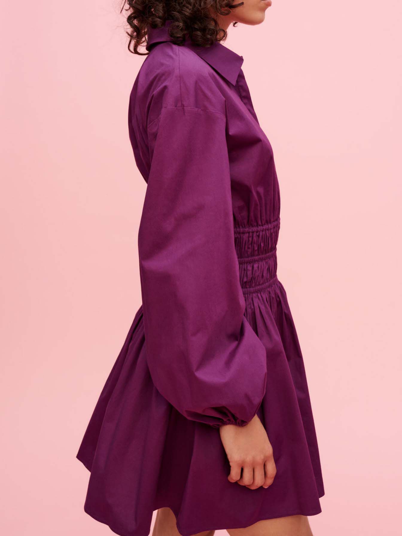 Katoenen jurk met plooien in de taille - Violet